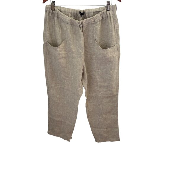 QUINCE Womens Flax 100% European Linen Tapered Ankle Pants Sz Large Elastic Wais - Picture 4 of 11